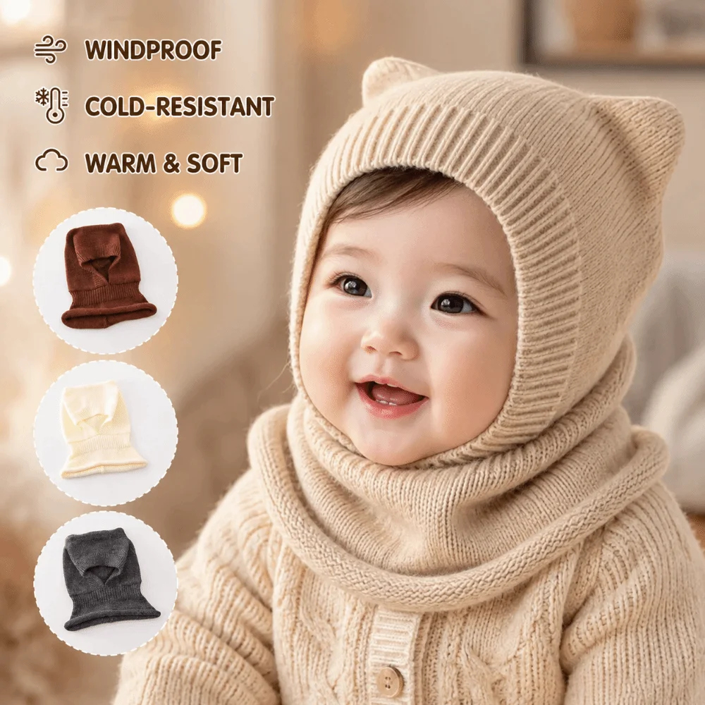 かわいらしい、暖かく、ウール素材のベビーバラクラバ帽。無地で - Baby Hat Beanie のレビューと価格