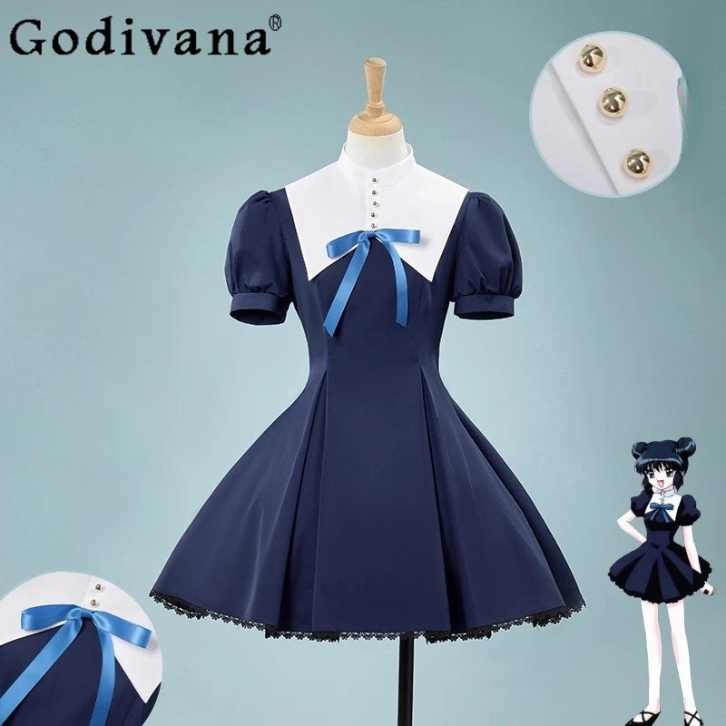 

Summer New Cos Blue Cosplay Dress Women's Heavy Craft Design Short Sleeve Halloween Dress Female Christmas Party Dress