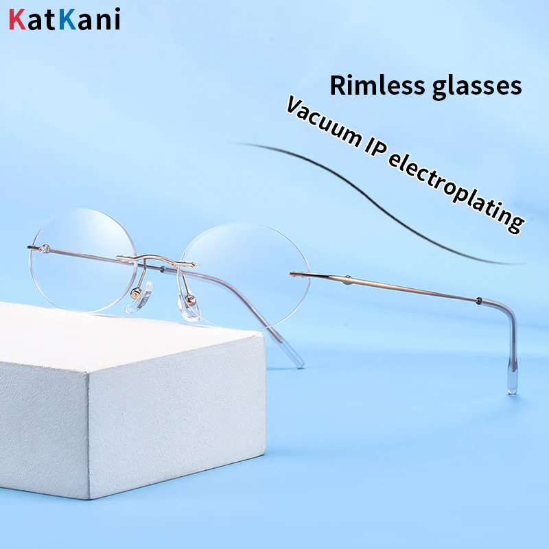 

KatKani Ultralight Comfortable Titanium Rimless Eyeglasses Frame Men and Women Fashion Oval Optical Prescription Glasses WF9015