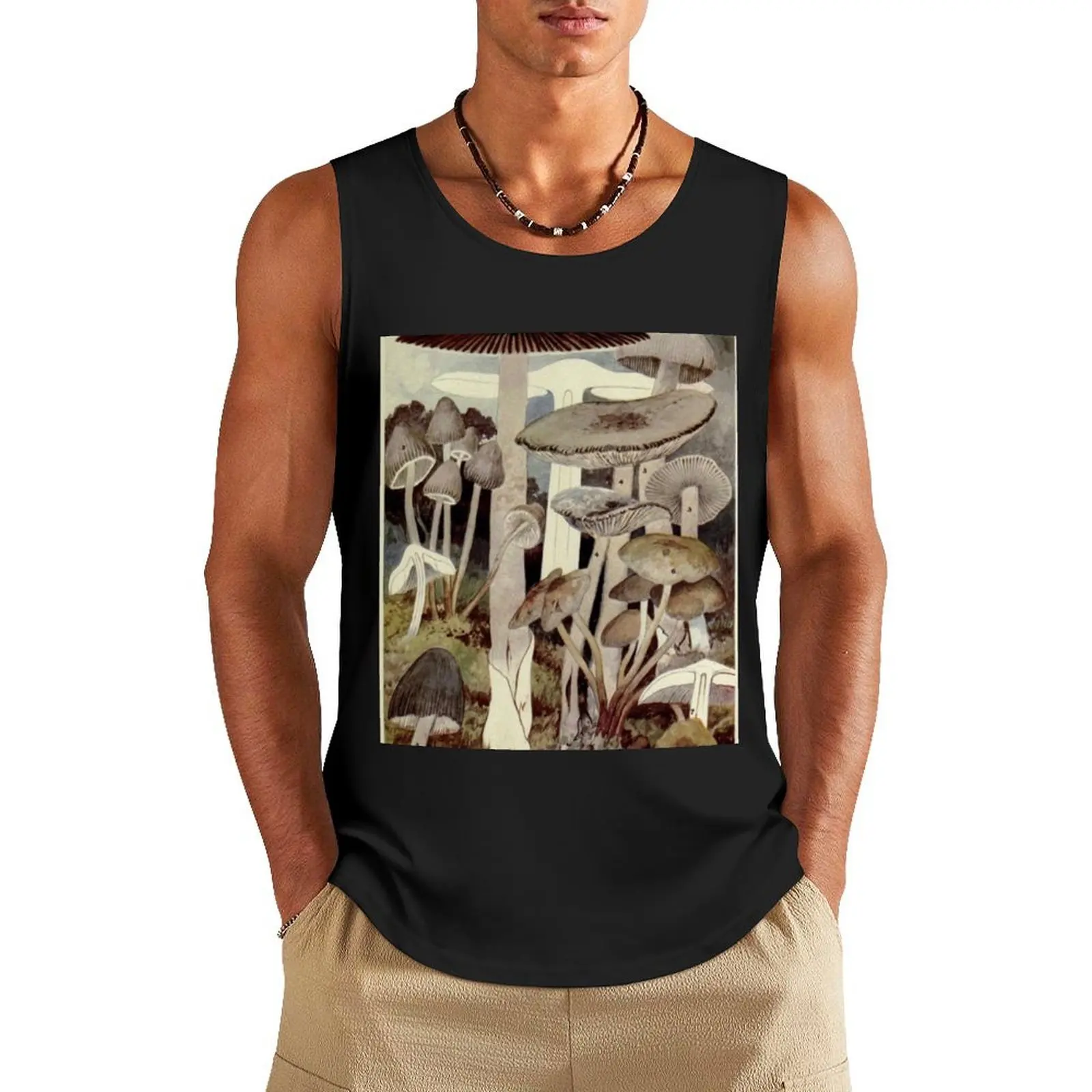

Vintage Mushroom Illustration Tank Top gym wear men gym t-shirts gym accessories man Muscle fit