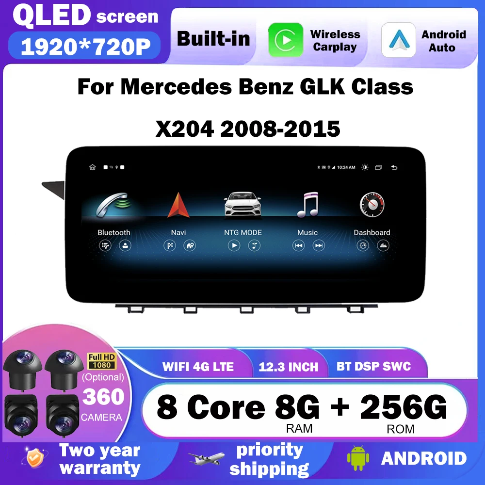 QLED 1920*720P For Mercedes Benz GLK Class X204 2009 - 2015 Carplay Android Auto Car Raido Video GPS Navigation Multimedia 4G