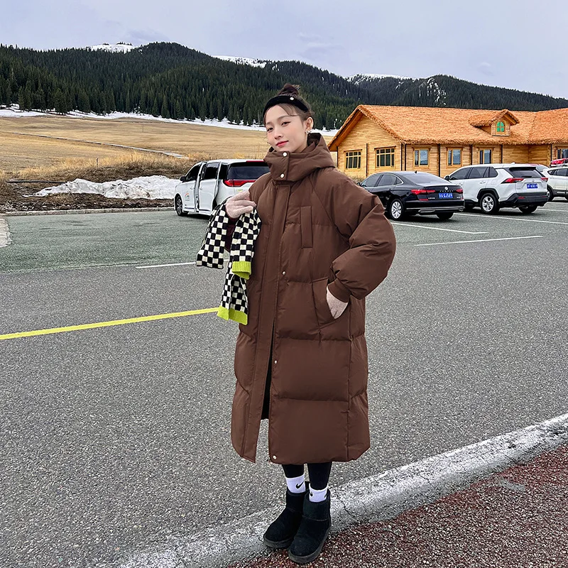 Herbst Winter frauen Lange Parka Mantel Koreanische Mit Kapuze Kaffee Baumwolle Gefütterte Jacke Stehkragen Lose Mode Temperament Outwear