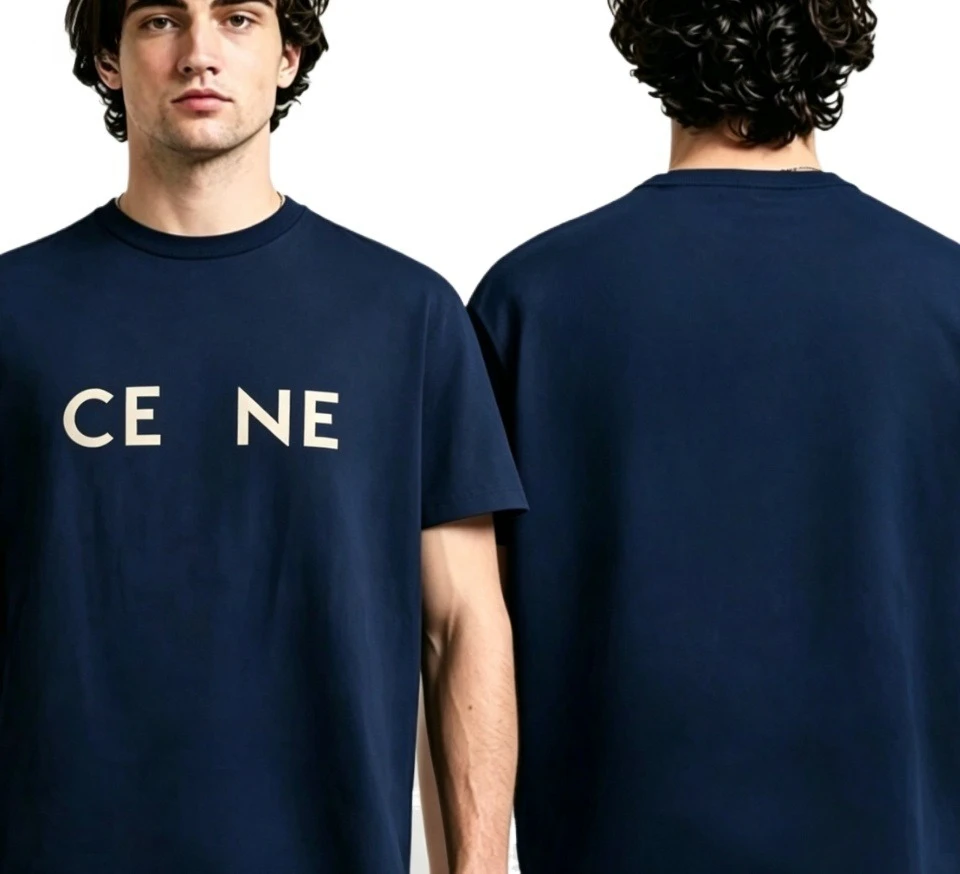 2026 Simple Contrast Beige Block Font T-shirt Men Solid Black Front Split Letter Graphic Crew Neck Loose Fit Daily Basic Tees