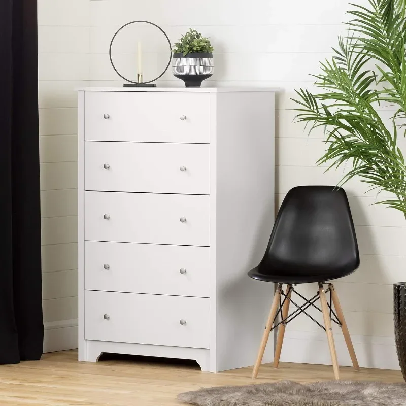 

South Shore Vito Collection 5-Drawer Dresser 16.88"D X 31.5"W X 48.75"H Pure White with Matte Nickel Handles Bedroom Sets US