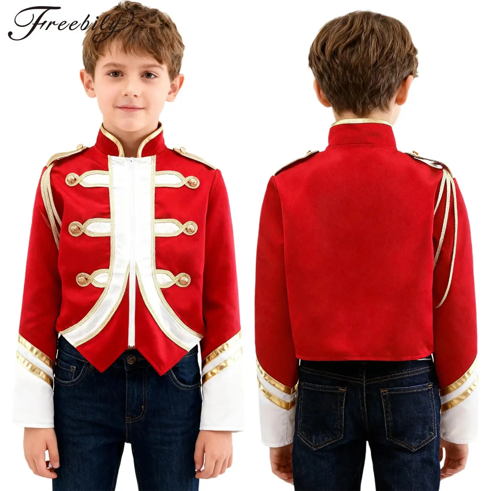 

Boys Trumpet Honor Guard Team Cosplay Circus Costume Ringmaster Jacket Uniform Marching Band Coat Drum Festival Partywear