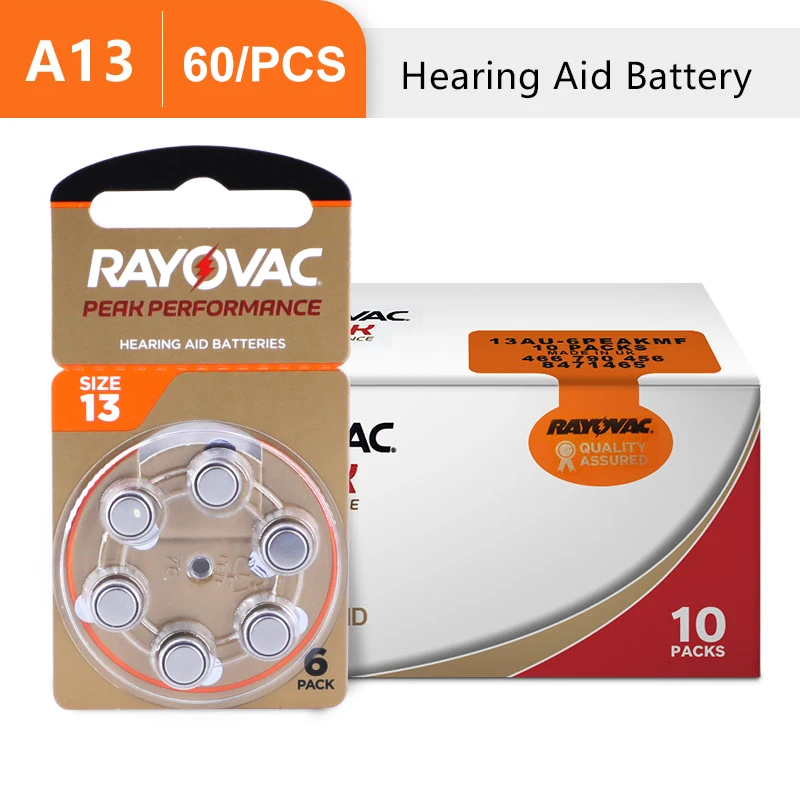 Hearing Aid Batteries 60 PCS 10 Cards Zinc Air 1.45V Rayovac Peak A13 13A 13 P13 PR48 Hearing Aid Battery For Hearing Aids
