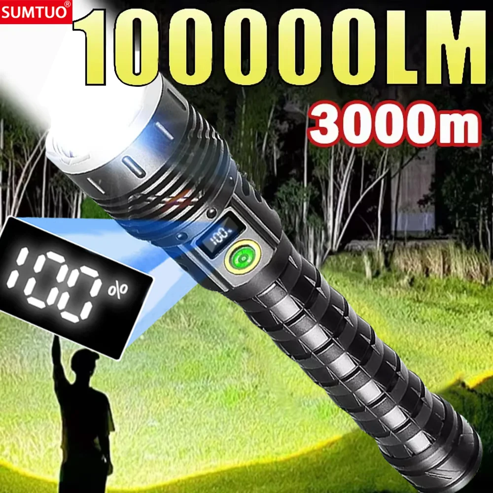 Super Bright Flashlight 10000000LM Torch High Power LED Flashlights Zoomable Lantern Rechargeable Lamp Camping Hunting Torch