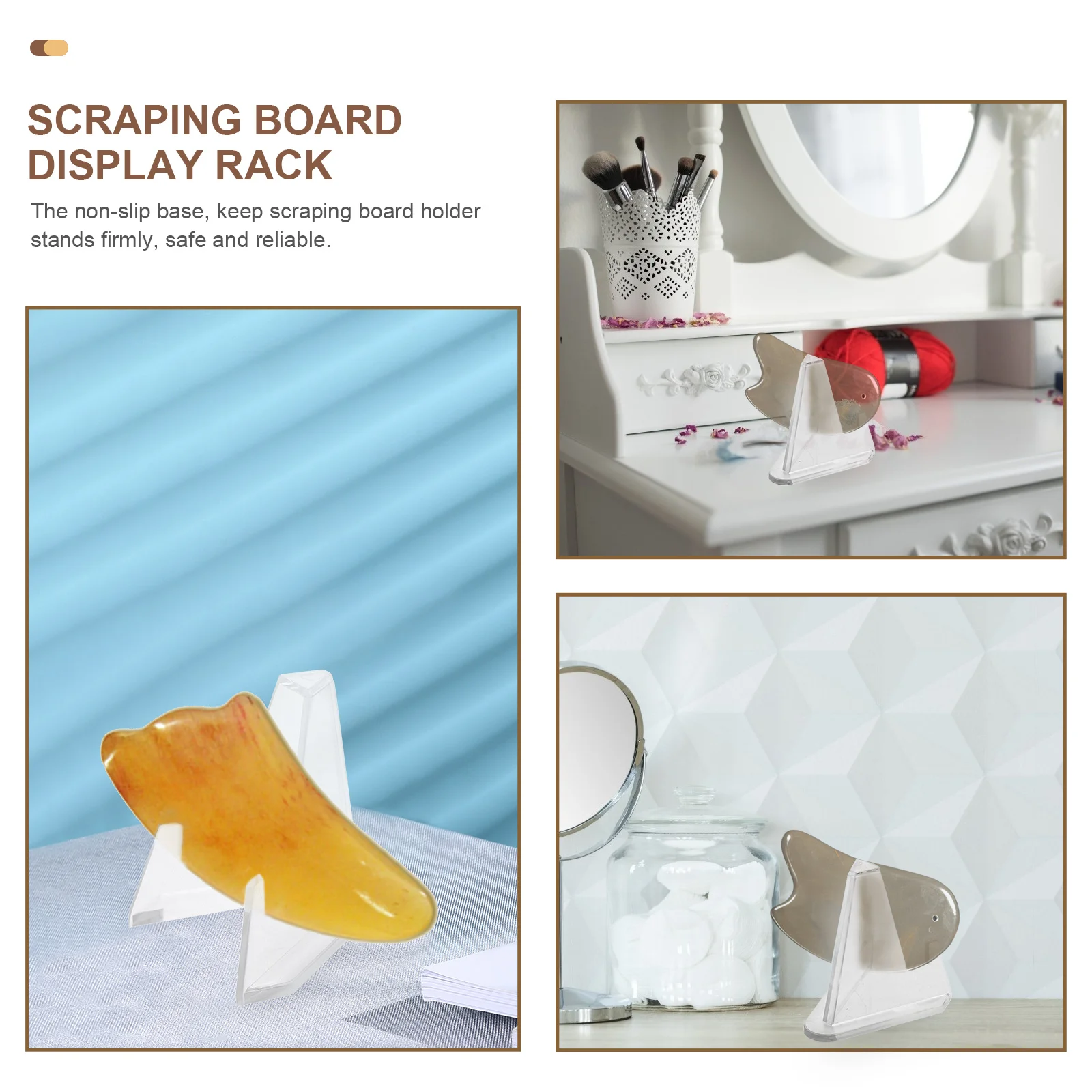 

3pcs Desktop Massage Board Display Holder Transparent Plastic Stand For Scraping Boards Non-Slip Home Massager Organizer