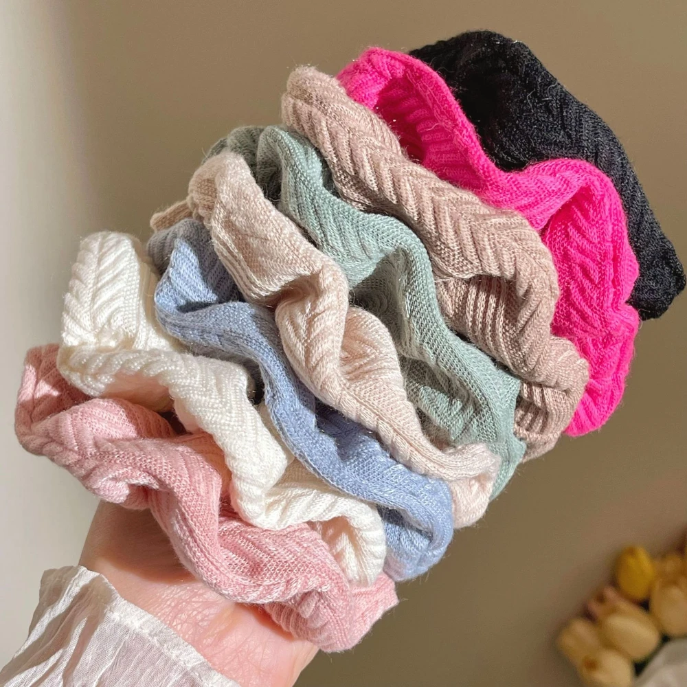 

Вязаная повязка на голову для толстой кишки, однотонная резинка для волос, аксессуар для волос для женщин, простой высокий хвост, новый головной убор