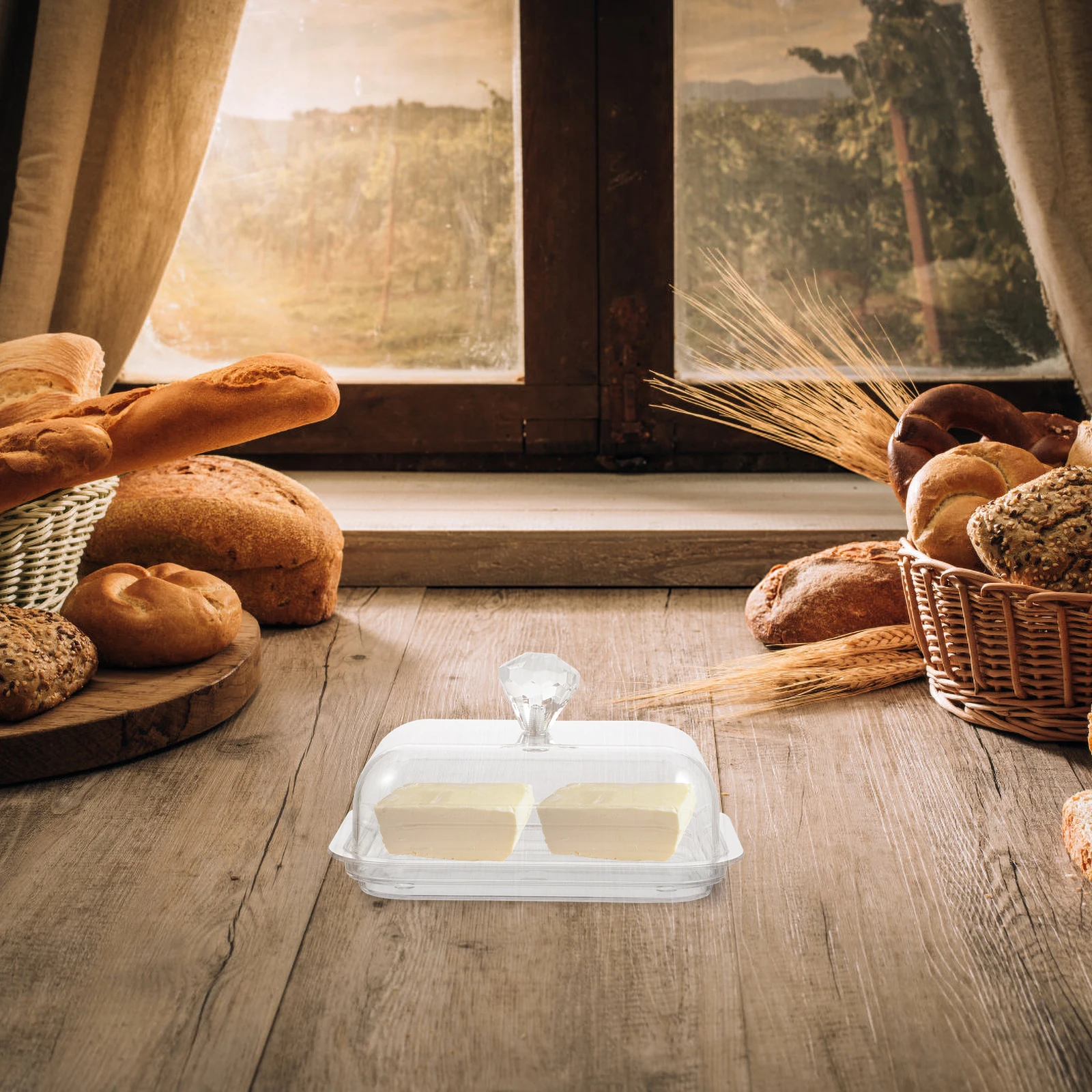 

Butter Storage Box Acrylic Crisper Lid Container Kitchen Restaurant Dish Hold Butter Snacks Easy Clean Dust Insect Proof Gift