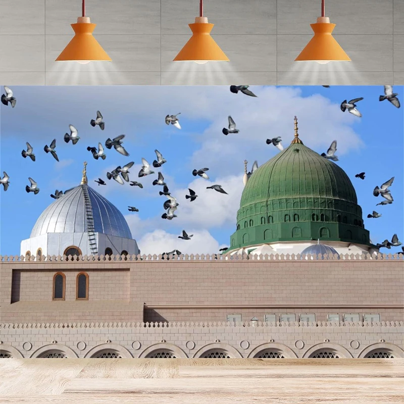 Towers Of The Nabawi Mosque Photography Backdrop Religious Background Dove Religious Belief Home Party Backdrop Wall Banner