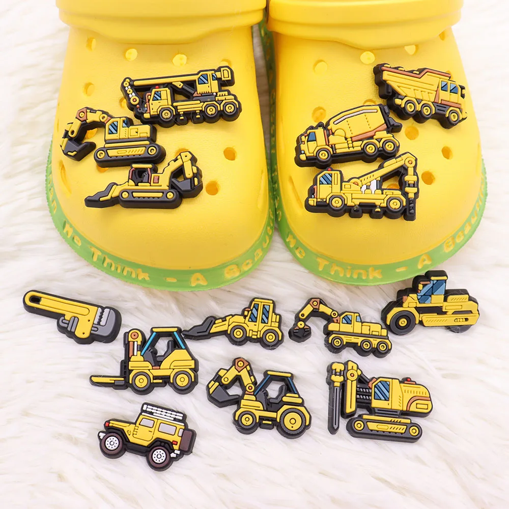 9/14Pcs Engineering Lkw Bagger Auto PVC Schuh Charms Clogs Pins Rucksack Sandalen Zubehör Dekoration Kind Jungen Mädchen geschenk – Detail 1