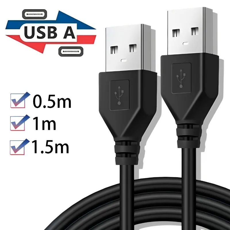 USBA Male To USB Male Dual USB2.0 Data Sync Black Charger Extension Cable Cord for PC Laptop Keyboard Transmission Extender Cord