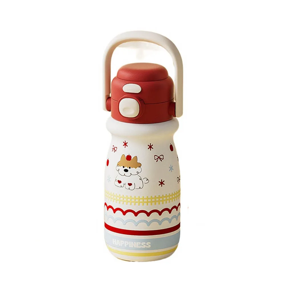 

520ml Bounce Insulated Cup Double Drink Large Capacity Cartoon Straw Cup Leak Proof with Handle Vacuum-insulated Bottle Office