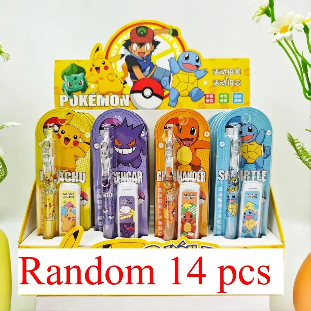 Pokemon Druckbleistift mit HB-Bleistiftminen Pikachu Charmander Squirtle Gengar Automatische Bleistifte Schulbedarf für Schüler