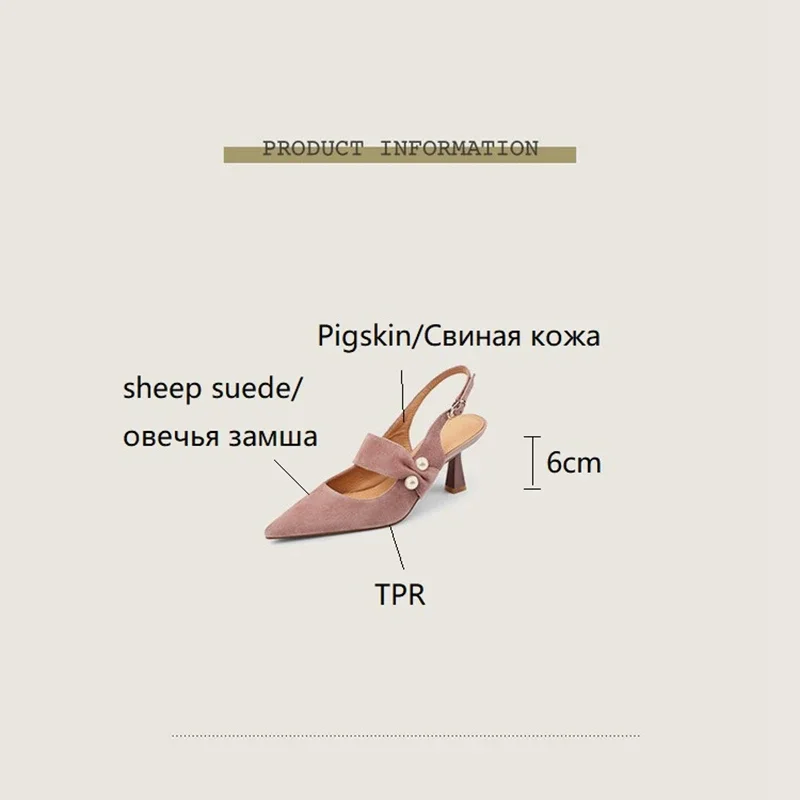 Summer Women Sandals Sheep Suede Leather Shoes for Women Pointed Toe Thin Heel Shoes Cover Toe Slingback Shoe Blue Pearl Sandals