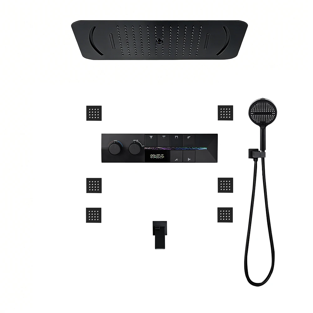 

Душевая система M Boenn с 6 функциями, встраиваемая, с 3-функциональной душевой лейкой, тропический душ, смеситель для ванной комнаты, термостатический, латунный.