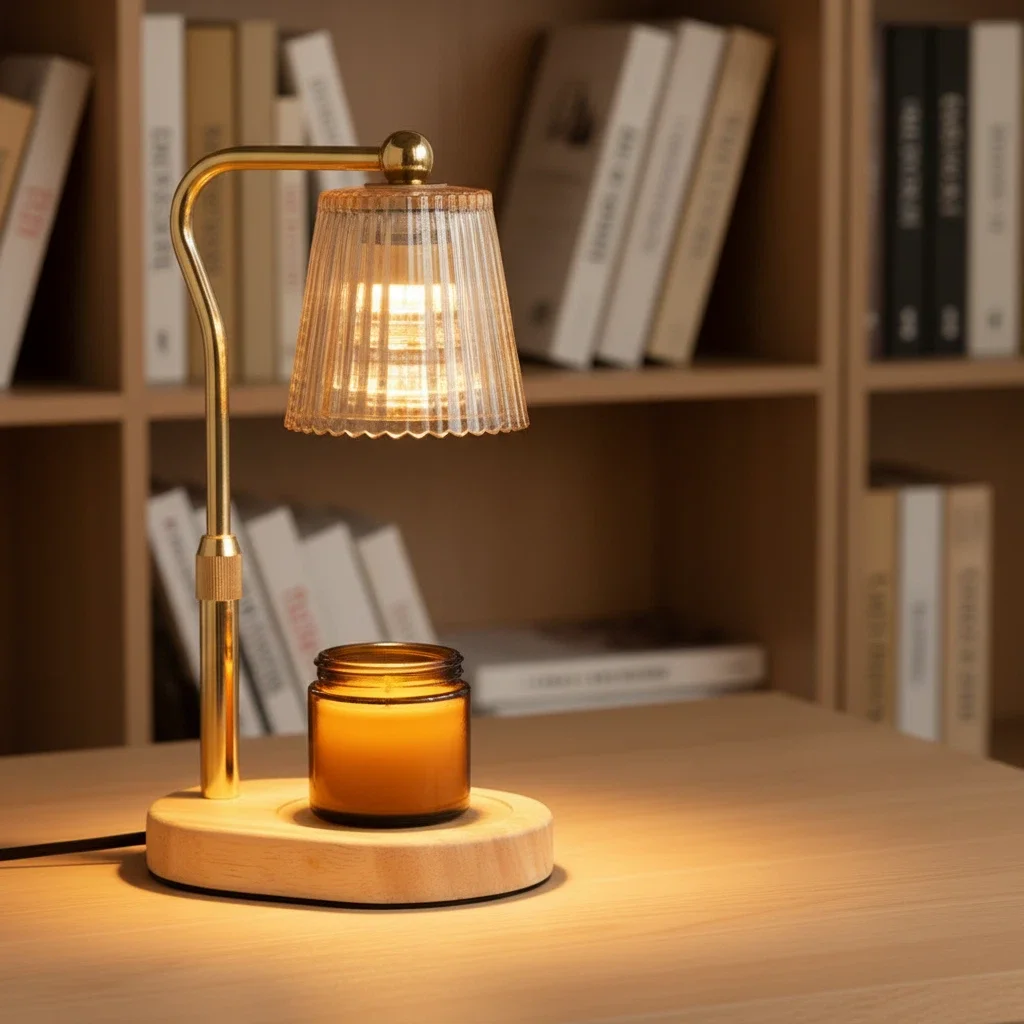 

Candle Warmer Lamp with Soft Brightness Create Ambiance in Any Room Modern Glass Flower Candle Lamp Warmer Wood Base