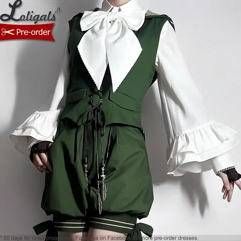 Chaleco con capucha con orejas de conejo largo, Retro, verde vid, pantalones cortos bombachos para Cosplay, capa con borlas, traje Ouji Lolita, traje de actuación, 2026