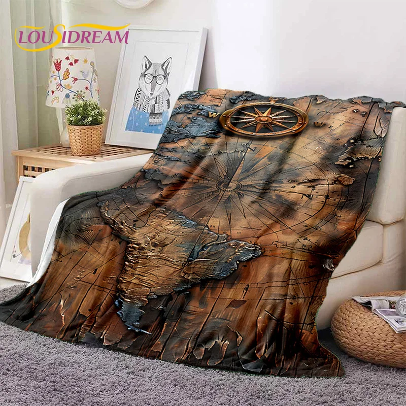 3D Ancient Nautical Chart World Map Compass Soft Flannel Blankets,Throw Blanket Comfortable Blanket for Picnic Beds Sofa Bedroom