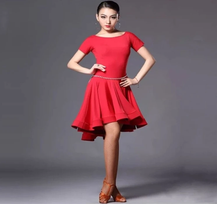 

Костюм для латинских танцев для женщин, новый тренировочный наряд для взрослых, весенне-осеннее платье для выступлений, танцевальная юбка, красный, черный