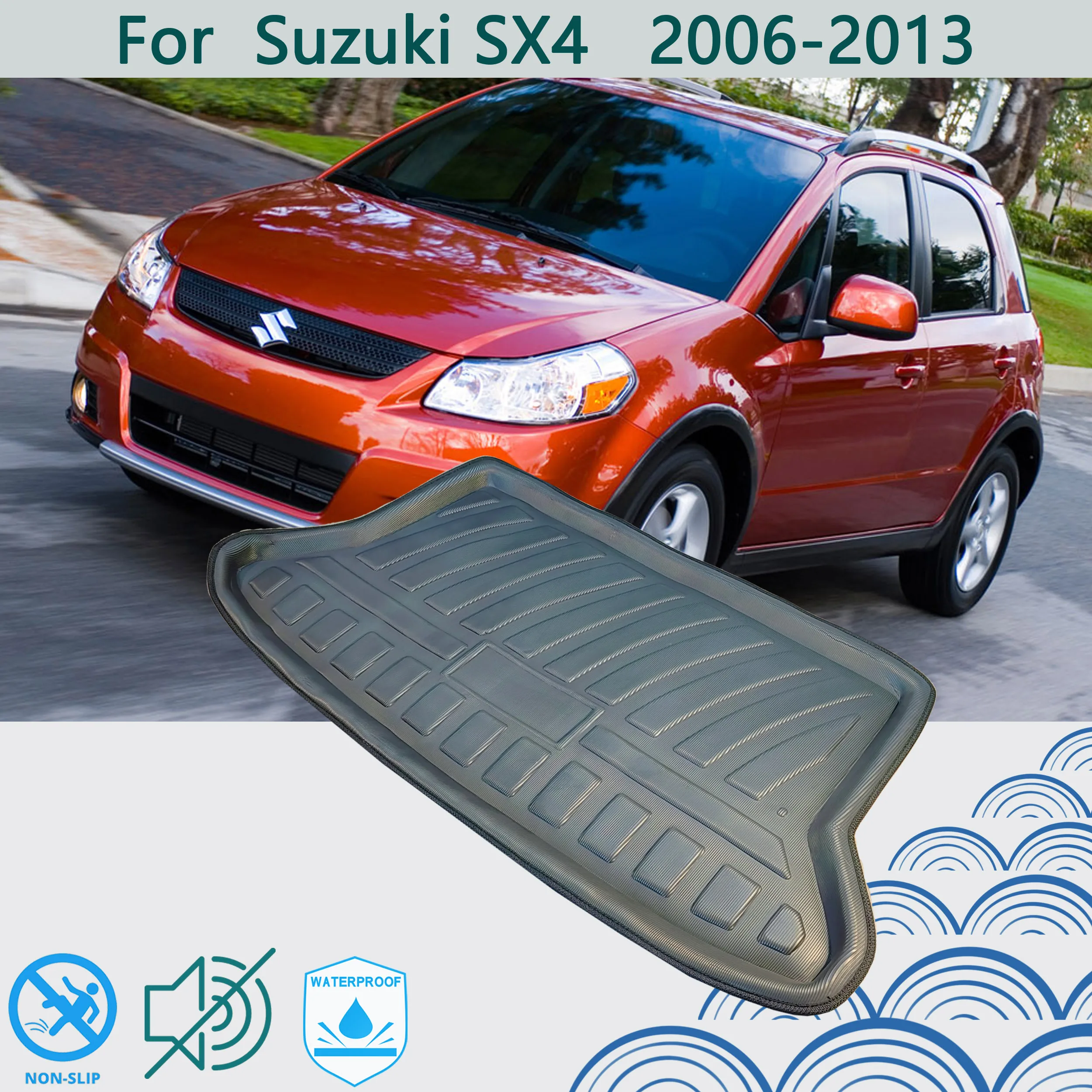 Dla Suzuki SX4 Hatchback 2006-2010 2011 2012 2013 mata do wyłożenia podłogi bagażnika na tylny bagażnik samochodu dostosowane mata do bagażnika podkładka podłogowa ochrony przed błotem