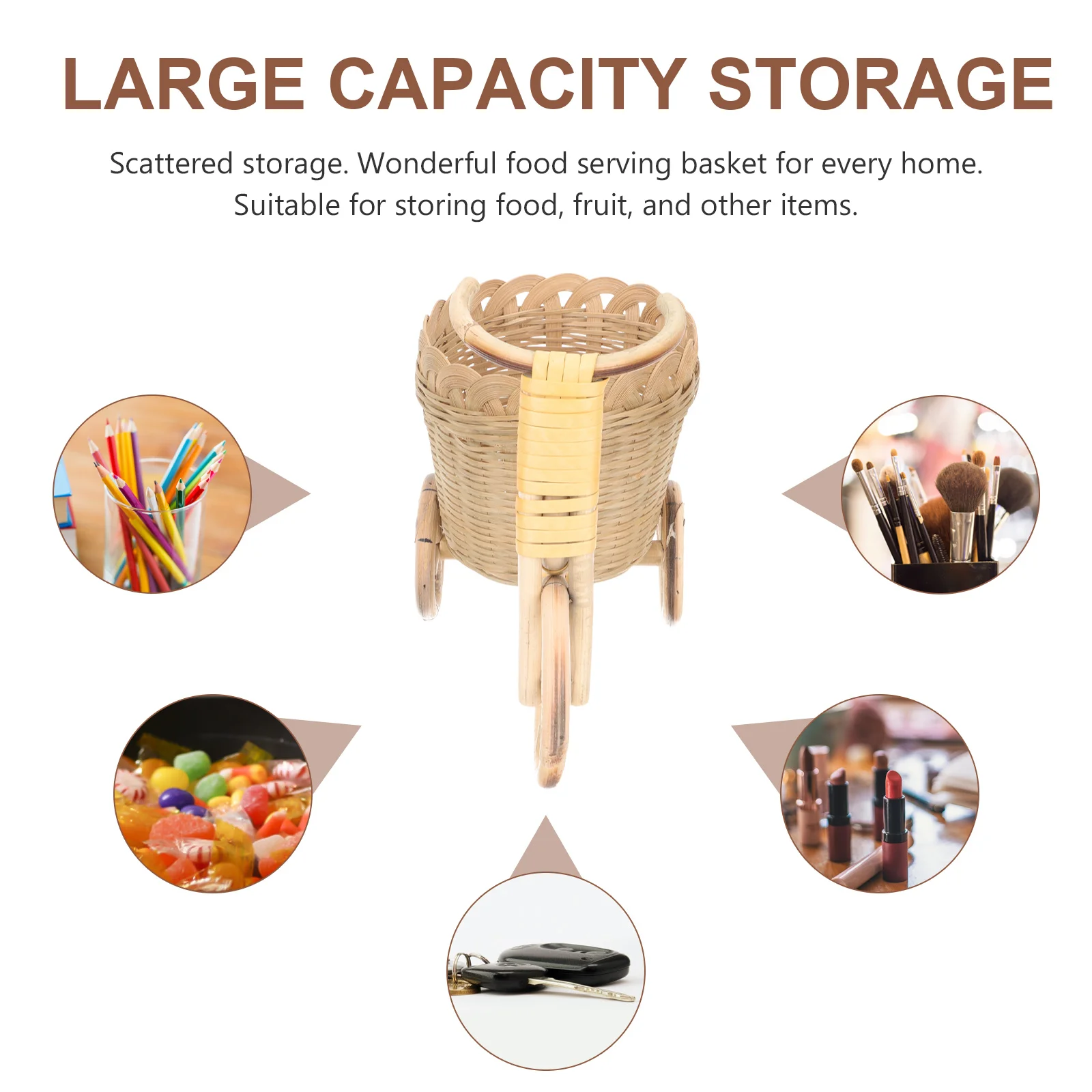 

Woven Storage Basket Handmade Bamboo Tricycle Design Rustic Farmhouse Decor for Desktop Food Fruit Organization Mini Basket