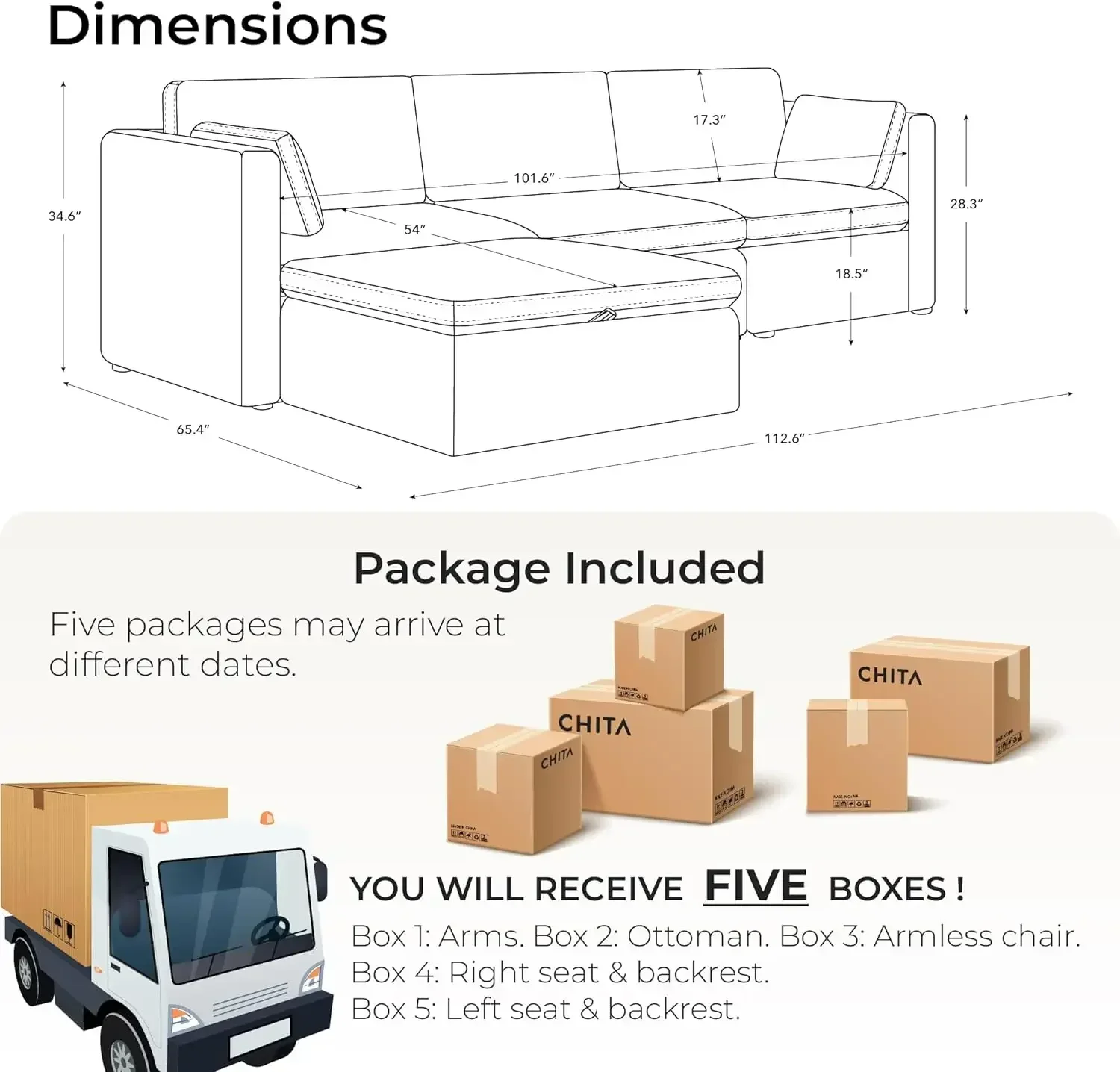 Oversized Modular Sectional Fabric Sofa Set, FSC Certified Extra Large L Shaped Couch Reversible Chaise Couch, Ottoman, Linen