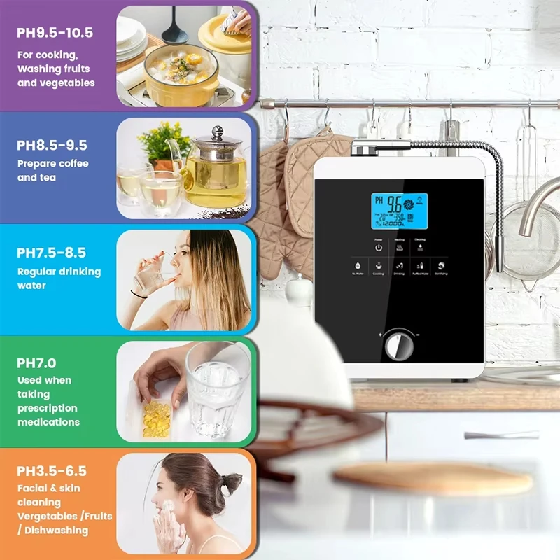 Alkaline Water Machine PH 4.5~10.5 Alkaline Water Dispenser 11 Plates Platinum Coating Kangen Alkaline Water Ioniser Machine For