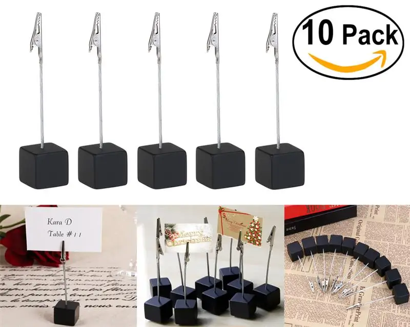 10pcs Cube Base Memo Photo Holder Note Paper Holder Clips Resin Stainless Steel Clamp Desktop Document Clip Crocodile Clip Black