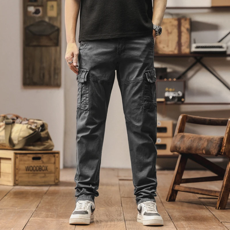2025 جديد في الرجال السراويل البضائع مستقيم الساق القطن بناطيل كاجوال الذكور تمتد الجانب جيب الخريف ملابس العمل النمط التكتيكي العسكري #6