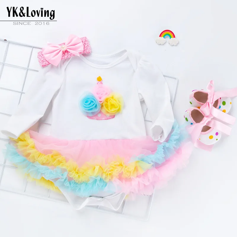 

Hot Selling Baby Holiday Outfit Cartoon Long Sleeve Tulle Dress Princess Dress Shoe Set