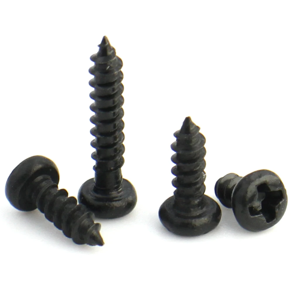 Tornillos autorroscantes Phillips de cabeza redonda cruzada, Tornillo de acero al carbono negro, M1, M1.2, M1.4, M1.5, M1.7, M2, M2.3, M2.6, M3,