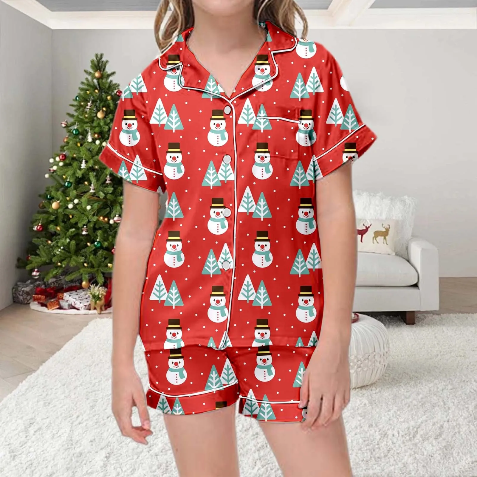 Baby Christmas Pattern Print Pajamas Sets Pattern Shirt Shorts Pajama For Kids Children Short Sleeve Button 2Pcs Girl Loungewear