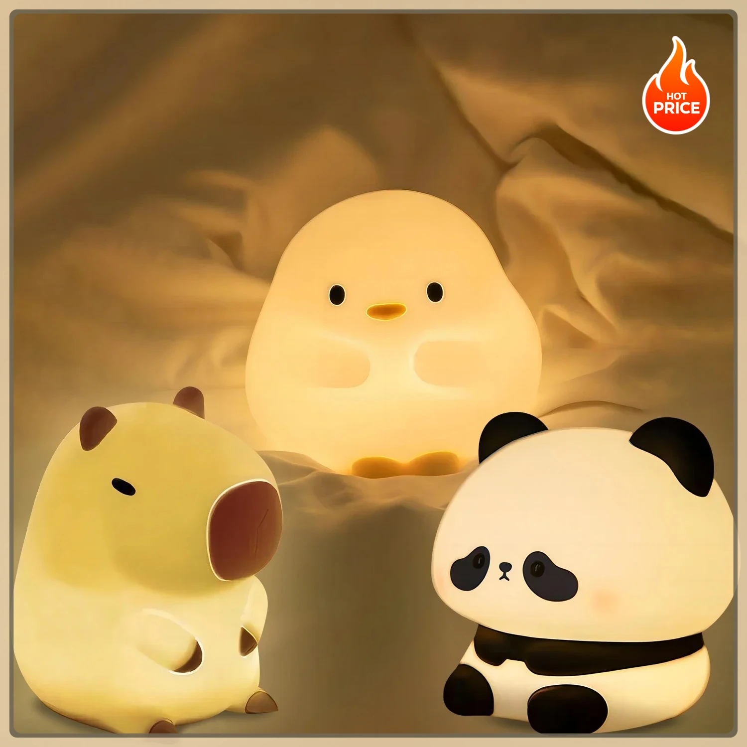 

Rechargeable Capybara Silicone Night Light Cute Panda Adjustable Brightness Timing Sleep Light For Kids Room