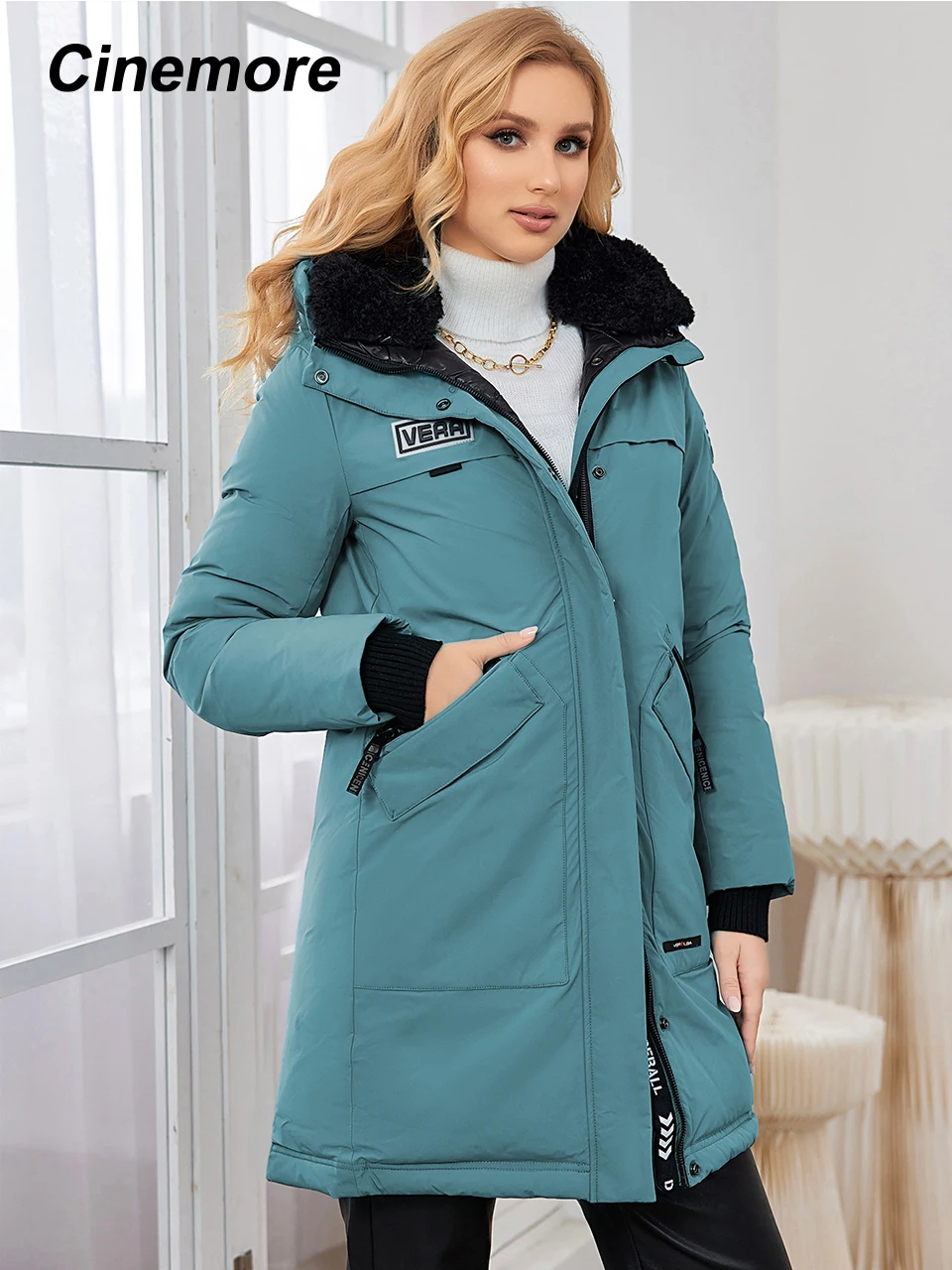 

Cinemore 2023 Winter Women's Jacket Warm Thicken Parkas Fashion Casual Long Down Coat Women Fur Hooded Padded Female Clothing