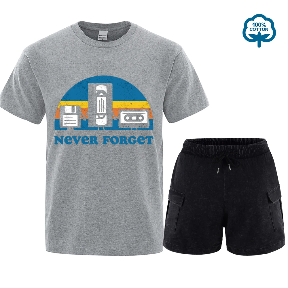 

Never Forget Sarcastic Graphic Music Funny Printed T-Shirt Set Men Loose Oversize Tshirt Casual Breathable Short Sleeve Clothing