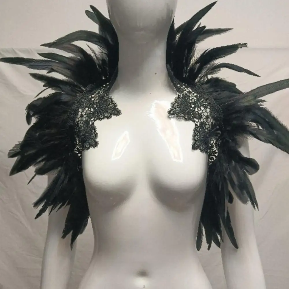 Fake Collar Gothic Style Feather Shawl Imitation Feather Hollow Out Lace Unisex Stage Show Halloween Cosplay Shoulder Scarf