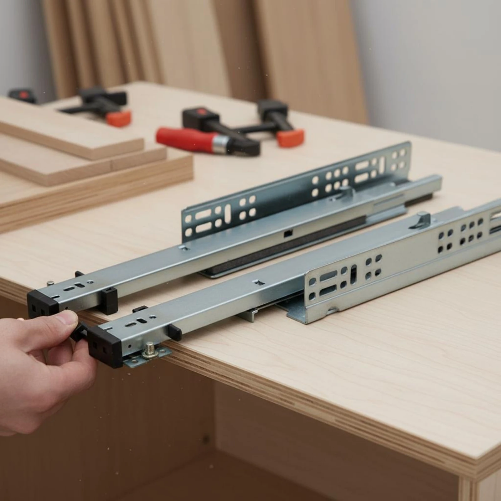 2 Pieces Three Section Drawer Slide Quiet Hidden Drawer Slide Hardware Concealed Heavy Duty for Cabinet