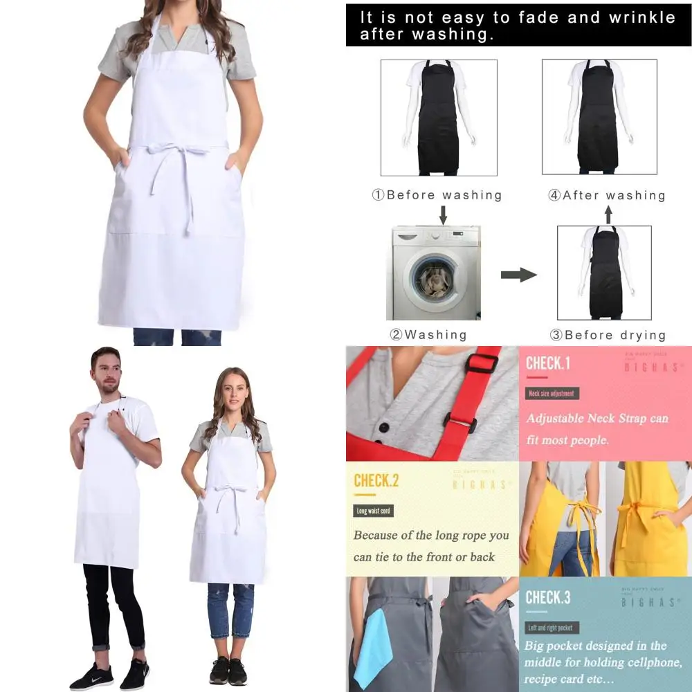 

Регулируемый фартук-нагрудник bighas с длинными галстуками для женщин и мужчин, 18-цветный кухонный фартук для приготовления пищи