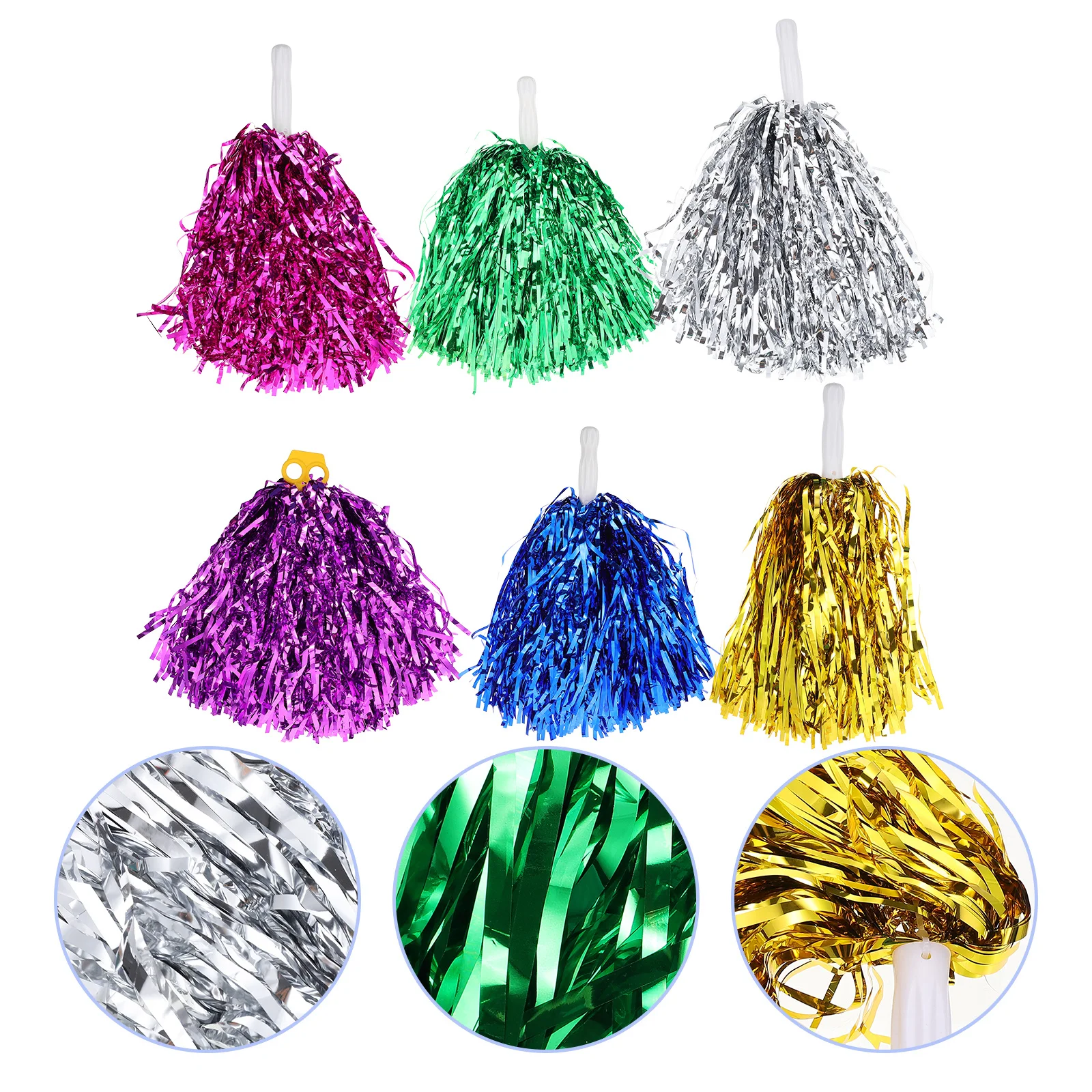 

6pcs Cheerleader Pom Poms Mixed Color Durable Handle For Sports Cheering Squad Sports Performance Props
