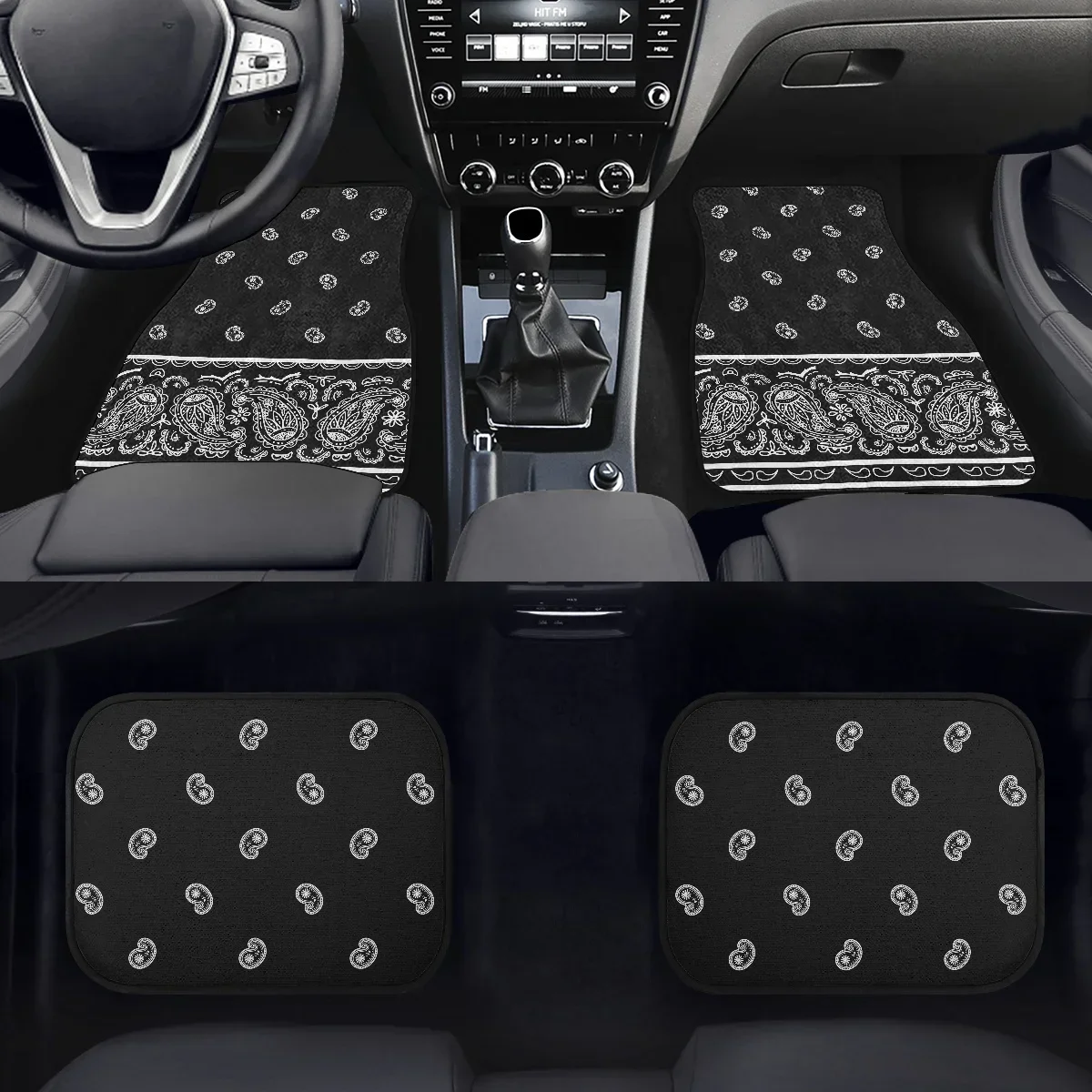 Black and White Perris Print All-Climate 4-piece Rubber Floor Mats for Car SUV Van Truck Heavy Duty Carpet Set Thick New Fashion