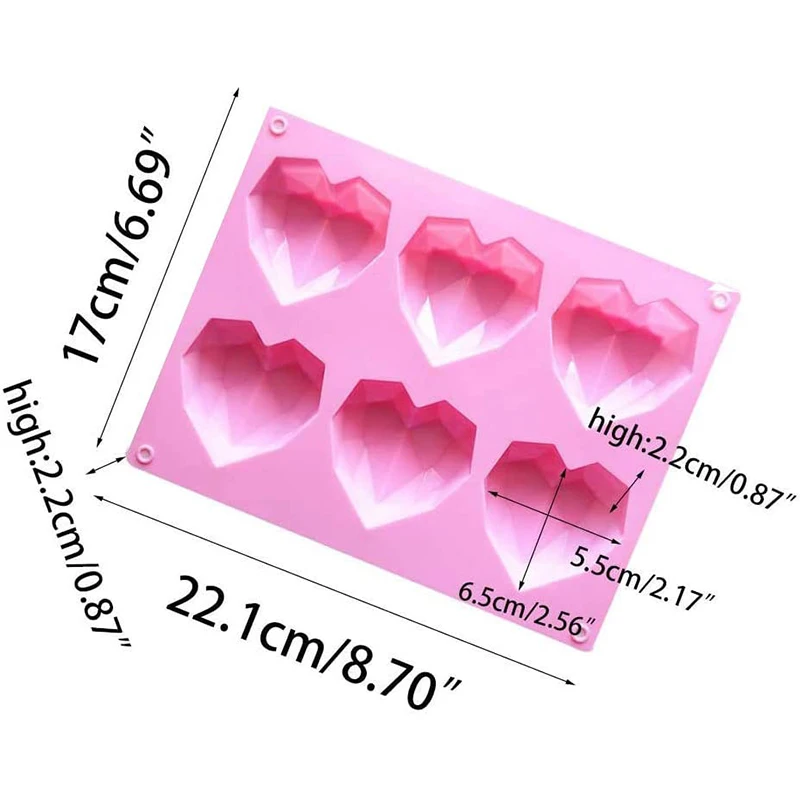 6 Cavity 3D Diamond Love Heart Shape Silicone Molds for Baking Christmas chocolate Mousse Dessert Cake Mould Kitchen accessories