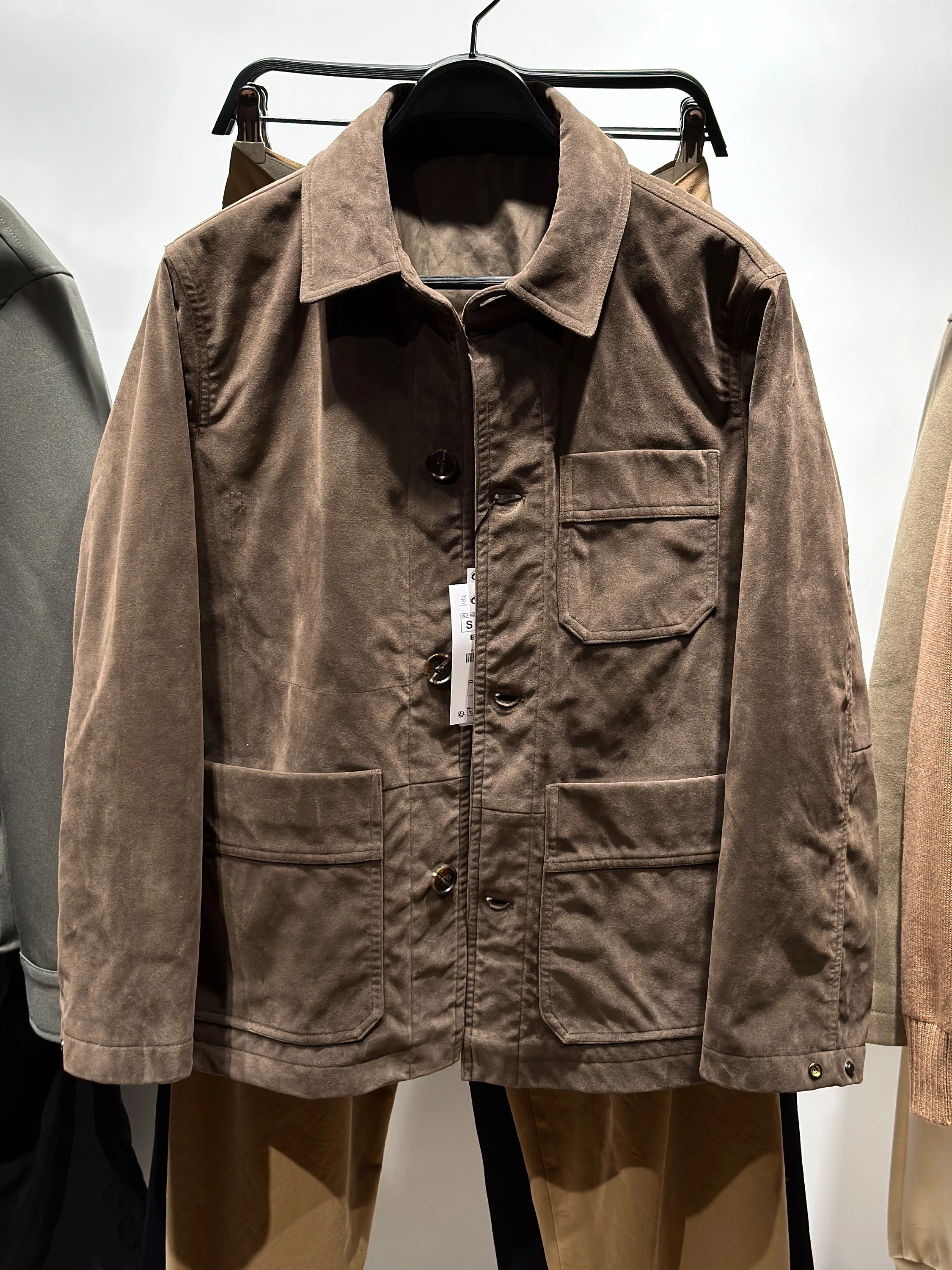 

Slim Fit Straight Leg Faux Suede irt Jaet Men's Autumn New Arrival Casual Sle Long Sve Flip Collar Classic Piece