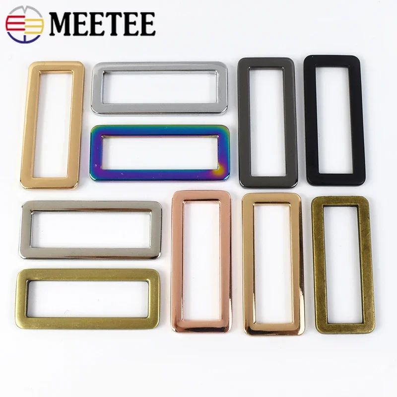 10pcs Meetee 20-50mm Metal Square Rings Buckle Webbing Glide Clasp for Bag Dog Collar Adjuster Loop DIY Leather Accessories