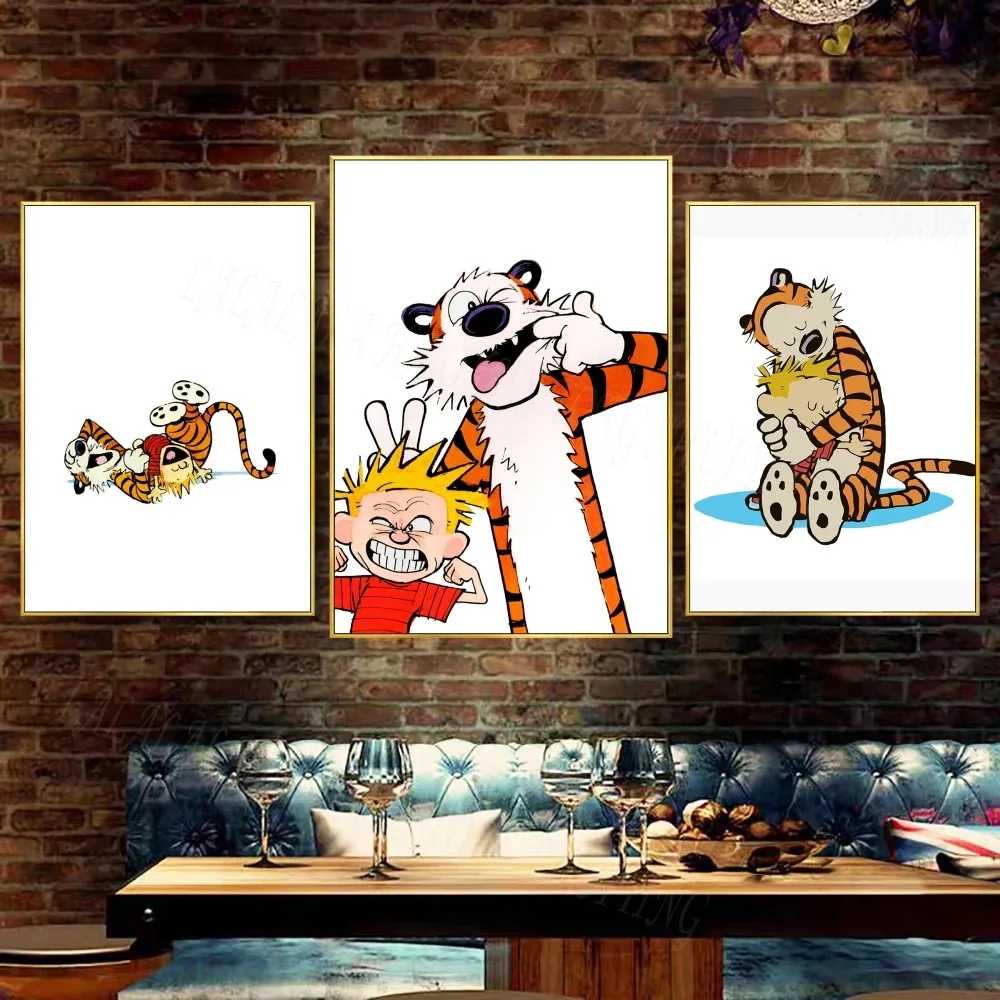 1pc Funny Calvin And Hobbes Self-adhesive Art Poster Waterproof Paper Sticker Coffee House Bar Room Wall Decor