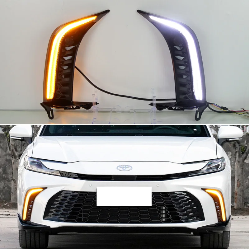 For Toyota Camry SE XSE 2024 Dynamic Turn Signal Waterproof ABS Car DRL 12V LED Daytime Running Light LED Fog Lamp Decoration