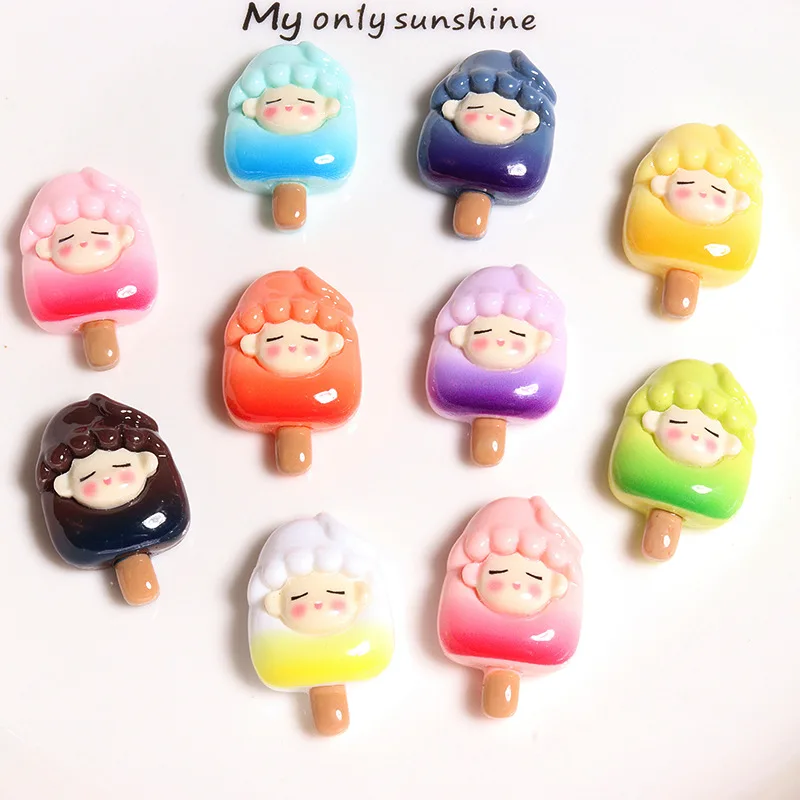 10/20Pcs Sweet Girl Popsicle Flatback Resin Scrapbooking Accessories Charm Earrings Hair Clip Phone Decor Material DIY Patch