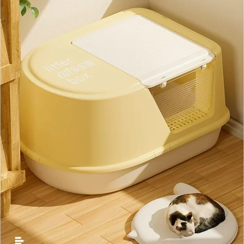 Large Space Totally Closed Cat Litter Box Anti Sand Out Deodorant Cat Toilet Openable For Shovel Ragdoll Kitten Cat Litter Pan