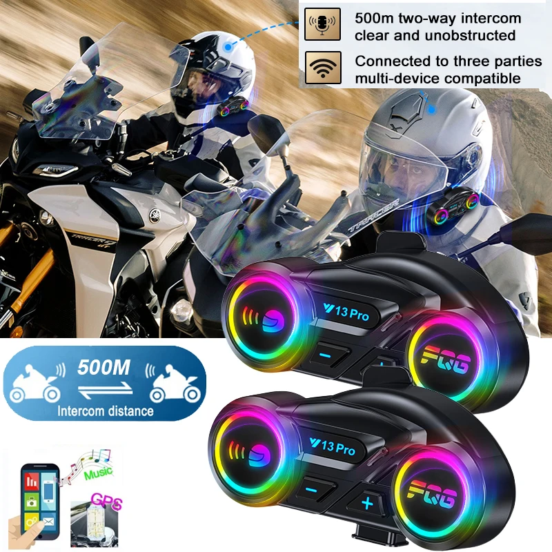 

1/2 шт., мотоциклетная гарнитура для внутренней связи, шлем, расстояние 500 м для 2 гонщиков, межкоммуникатор, водонепроницаемый музыкальный доступ, мотопереговорный телефон